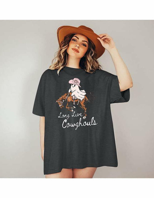Load image into Gallery viewer, Western Halloween T-Shirt Funny Cowghouls Spooky Grey Size M
