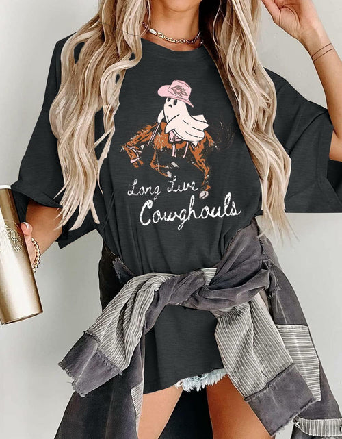 Load image into Gallery viewer, Western Halloween T-Shirt Funny Cowghouls Spooky Grey Size M
