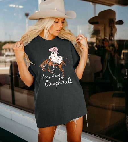 Western Halloween T-Shirt Funny Cowghouls Spooky Grey Size M