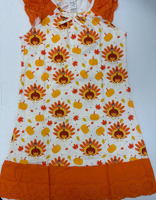 Load image into Gallery viewer, Thanksgiving Girls Nightgown Orange Turkey Print Sleepwear Size 7-8

