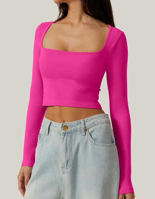 Load image into Gallery viewer, Meyeeka Women's Azalea Long Sleeve Cropped Seamless Scoop Neck Top Size M
