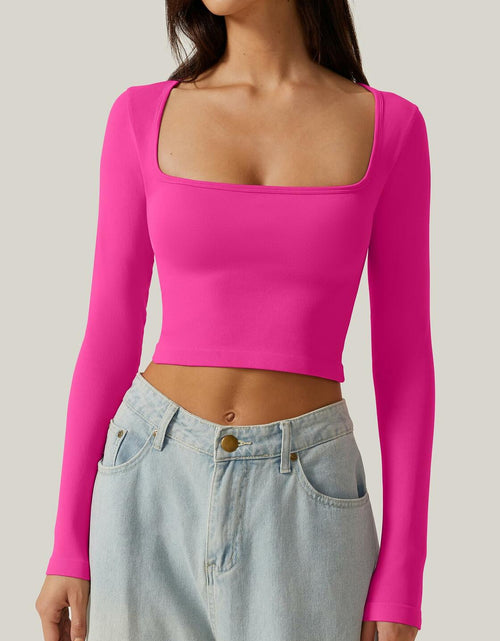 Load image into Gallery viewer, Meyeeka Women's Azalea Long Sleeve Cropped Seamless Scoop Neck Top Size M
