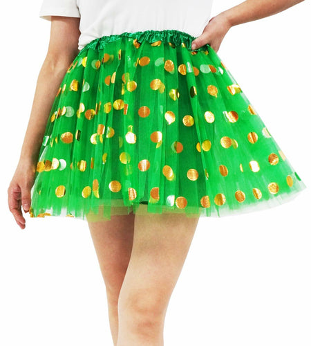 DMLBC Women's Green Polka Dot Tulle Tutu Skirt Ballet Costume Dress-Up - Size L
