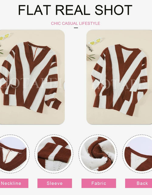 Load image into Gallery viewer, EVALESS Womens Brown Striped Knit Sweater Long Sleeve Pullover Size S
