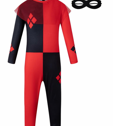 Yruiz Girl Halloween Clown Jumpsuit Red Black Long Sleeves Size 5-6Y