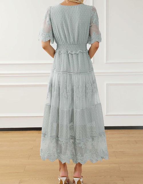 Load image into Gallery viewer, Happy Sailed Womens Gray Floral Lace Maxi Dress V Neck Button Down Size M
