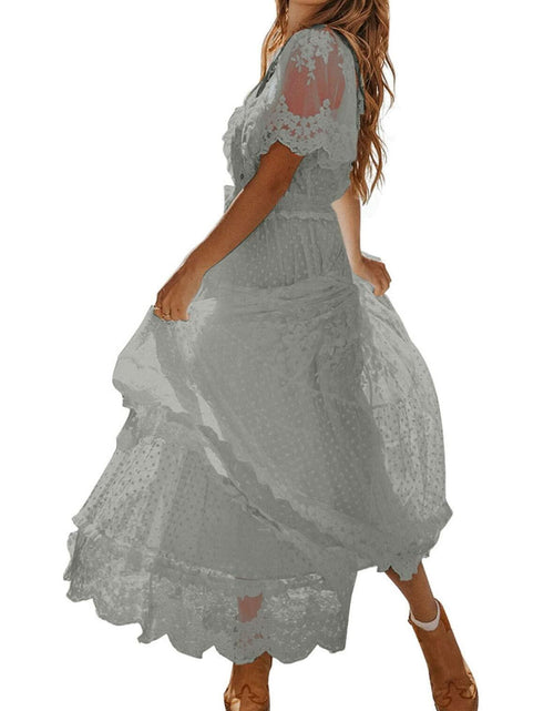 Load image into Gallery viewer, Happy Sailed Womens Gray Floral Lace Maxi Dress V Neck Button Down Size M
