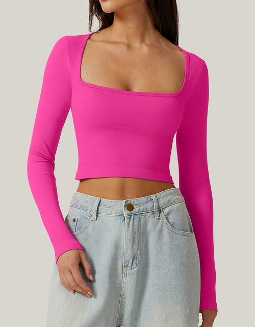 Load image into Gallery viewer, Meyeeka Women's Azalea Long Sleeve Cropped Seamless Scoop Neck Top Size M
