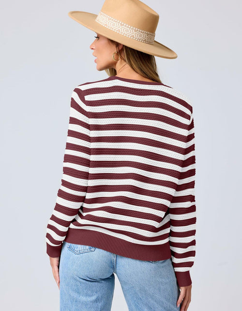 Load image into Gallery viewer, ANRABESS Women's Tweed Knit Cardigan White Red Stripe Size Small
