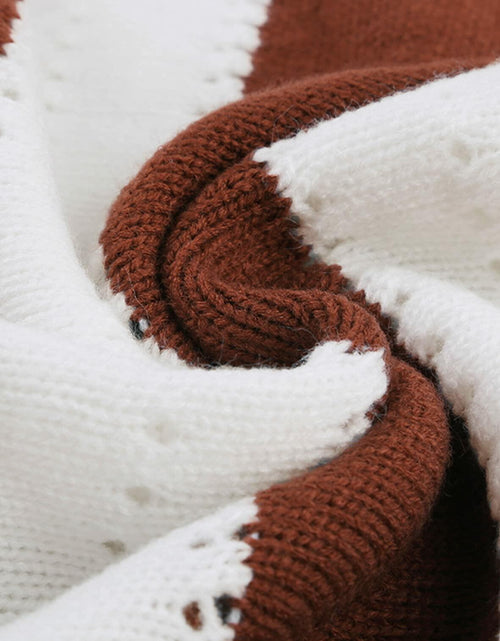 Load image into Gallery viewer, EVALESS Womens Brown Striped Knit Sweater Long Sleeve Pullover Size S

