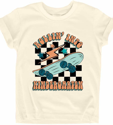 FAYALEQ Rollin Into Kindergarten Skateboard Shirt Beige Kids - Size 3-4T
