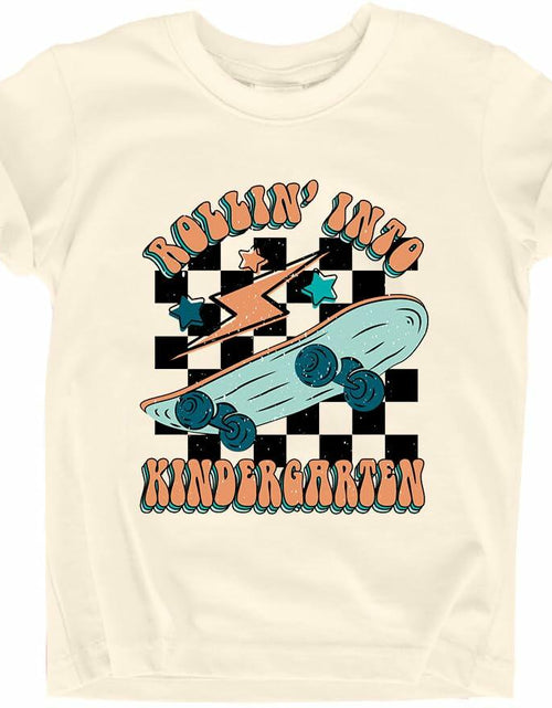 Load image into Gallery viewer, FAYALEQ Rollin Into Kindergarten Skateboard Shirt Beige Kids - Size 3-4T
