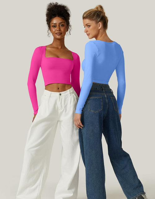 Load image into Gallery viewer, Meyeeka Women's Azalea Long Sleeve Cropped Seamless Scoop Neck Top Size M
