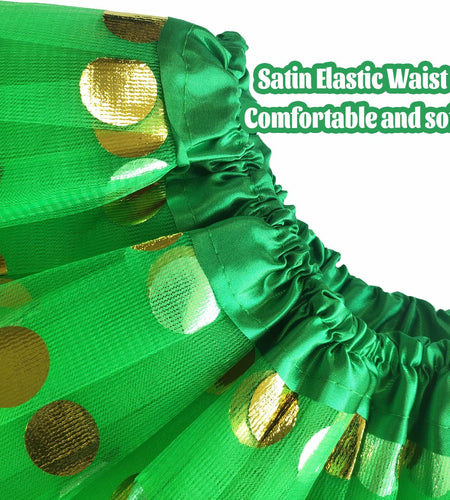 DMLBC Women's Green Polka Dot Tulle Tutu Skirt Ballet Costume Dress-Up - Size L