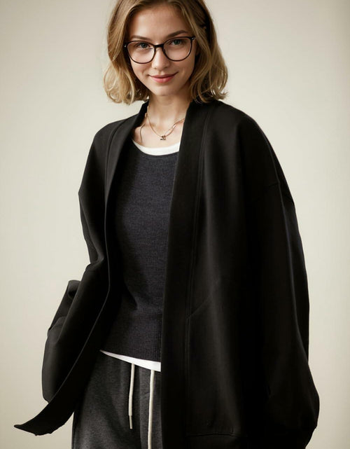 Load image into Gallery viewer, LICOBOD Women's Lightweight Cotton Open Front Hoodie Coat Black, Size L
