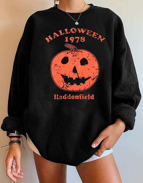 Load image into Gallery viewer, KIMSOONG Womens Oversized Halloween Pumpkin Sweatshirt Apricot Size XL
