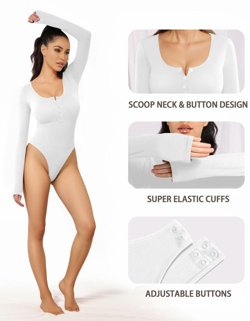 Load image into Gallery viewer, MANGOPOP Long Sleeve Ribbed Bodysuit Tummy Control Henley Scoop Neck Size S
