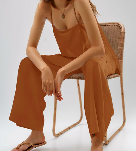 Imily Bela Womens Linen 2PC Camisole & Wide Leg Pants Brick Red Size XXL