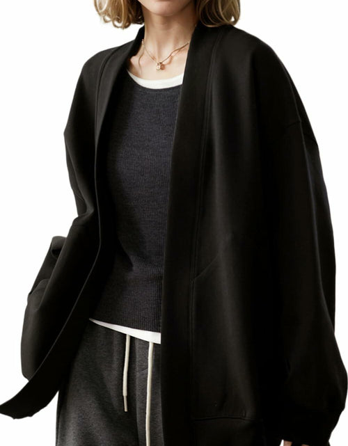 Load image into Gallery viewer, LICOBOD Women's Lightweight Cotton Open Front Hoodie Coat Black, Size L
