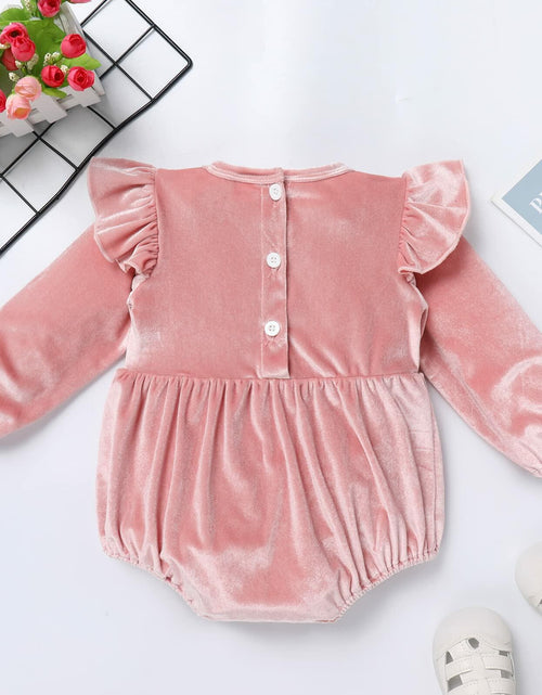 Load image into Gallery viewer, Infant Baby Girl Velvet Romper Pink Christmas Outfit Size 6-12M
