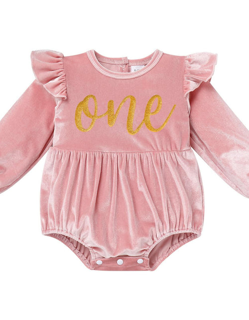 Load image into Gallery viewer, Infant Baby Girl Velvet Romper Pink Christmas Outfit Size 6-12M
