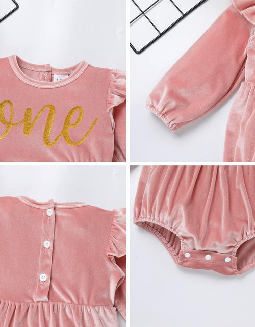 Load image into Gallery viewer, Infant Baby Girl Velvet Romper Pink Christmas Outfit Size 6-12M
