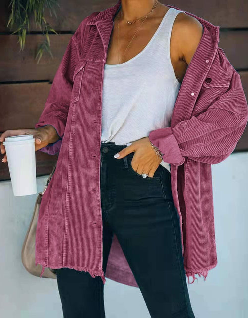 Load image into Gallery viewer, Hixiaohe Women's Corduroy Oversized Shirt Jacket Coat Light Wine Size S
