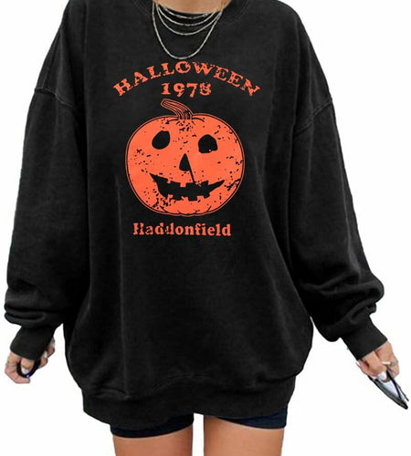 KIMSOONG Womens Oversized Halloween Pumpkin Sweatshirt Apricot Size XL