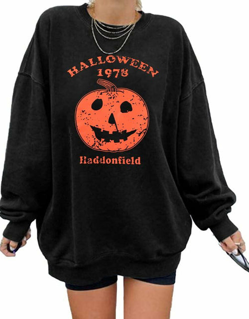 Load image into Gallery viewer, KIMSOONG Womens Oversized Halloween Pumpkin Sweatshirt Apricot Size XL
