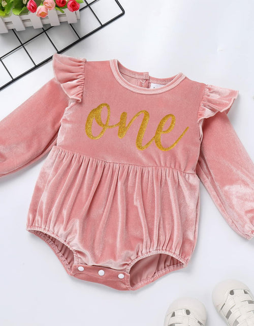 Load image into Gallery viewer, Infant Baby Girl Velvet Romper Pink Christmas Outfit Size 6-12M
