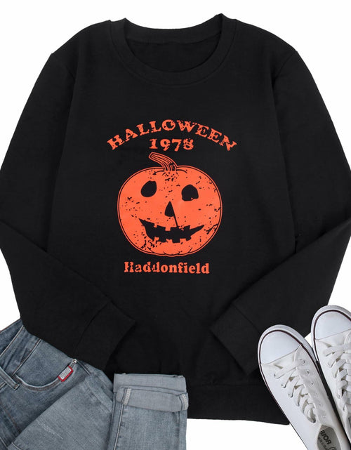Load image into Gallery viewer, KIMSOONG Womens Oversized Halloween Pumpkin Sweatshirt Apricot Size XL
