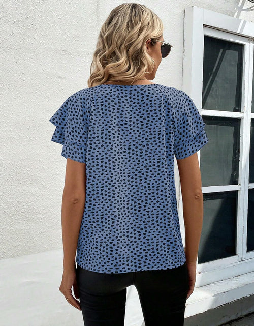 Load image into Gallery viewer, SOLY HUX Women's Ruffle Short Sleeve Blouse Casual Round Neck Blue Black Size S
