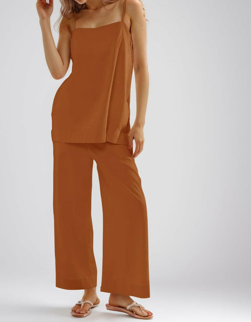 Load image into Gallery viewer, Imily Bela Womens Linen 2PC Camisole &amp; Wide Leg Pants Brick Red Size XXL
