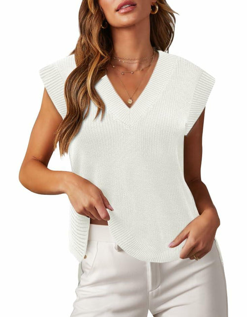 Load image into Gallery viewer, Lueluoye White V Neck Sleeveless Sweater Vest Women Casual Size S
