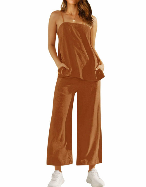 Load image into Gallery viewer, Imily Bela Womens Linen 2PC Camisole &amp; Wide Leg Pants Brick Red Size XXL

