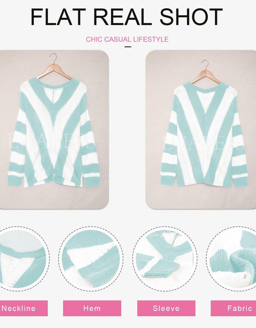 Load image into Gallery viewer, EVALESS Women's Purple Striped V Neck Color Block Sweater Size XL
