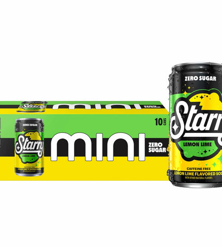 BestBy02/25 Starry Zero Sugar Lemon Lime Soda Caffeine Free Mini Cans 7.5oz 10pk