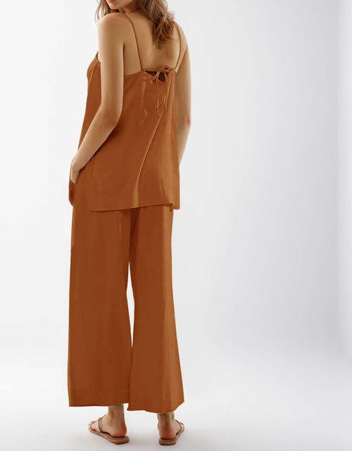 Load image into Gallery viewer, Imily Bela Womens Linen 2PC Camisole &amp; Wide Leg Pants Brick Red Size XXL
