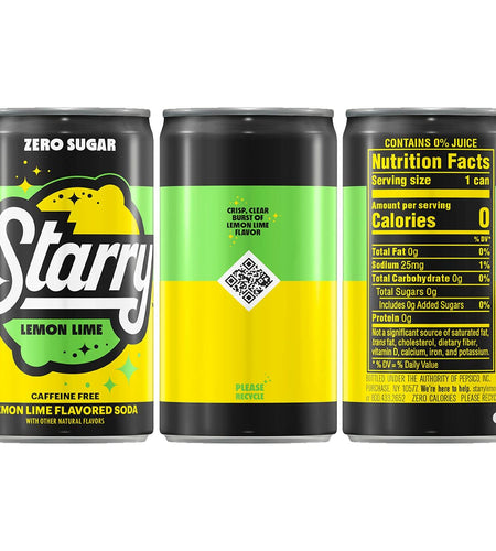 BestBy02/25 Starry Zero Sugar Lemon Lime Soda Caffeine Free Mini Cans 7.5oz 10pk