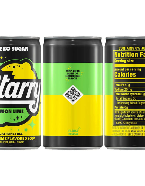 Load image into Gallery viewer, BestBy02/25 Starry Zero Sugar Lemon Lime Soda Caffeine Free Mini Cans 7.5oz 10pk
