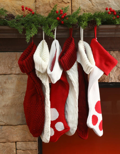 Load image into Gallery viewer, Geyoga 6 Pcs Dog Christmas Stocking Red White Knitted 18in Large Set
