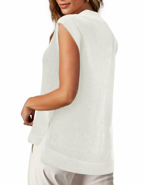 Load image into Gallery viewer, Lueluoye White V Neck Sleeveless Sweater Vest Women Casual Size S
