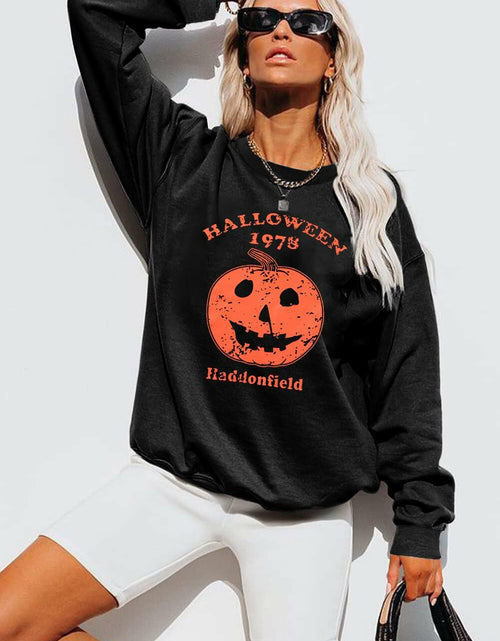 Load image into Gallery viewer, KIMSOONG Womens Oversized Halloween Pumpkin Sweatshirt Apricot Size XL
