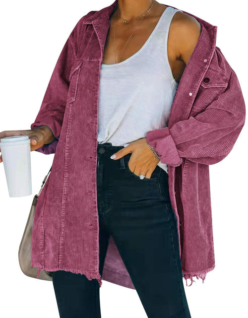 Load image into Gallery viewer, Hixiaohe Women's Corduroy Oversized Shirt Jacket Coat Light Wine Size S
