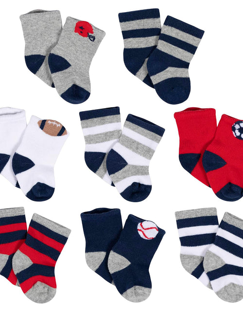 Load image into Gallery viewer, Gerber Baby Wiggle-Proof Socks Sports Blue 8-Pair Size 3-6 Months
