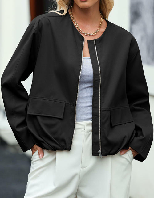 Load image into Gallery viewer, EVALESS Women's Bomber Jacket Lightweight Zip Up Black Size XXL
