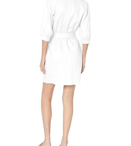 Armani Exchange Women's 3/4 Sleeve Linen Wrap Mini Dress Optic White Size 2