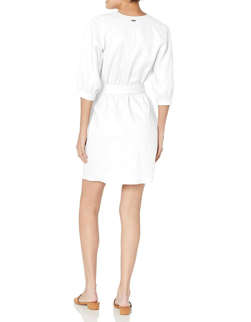 Load image into Gallery viewer, Armani Exchange Women's 3/4 Sleeve Linen Wrap Mini Dress Optic White Size 2
