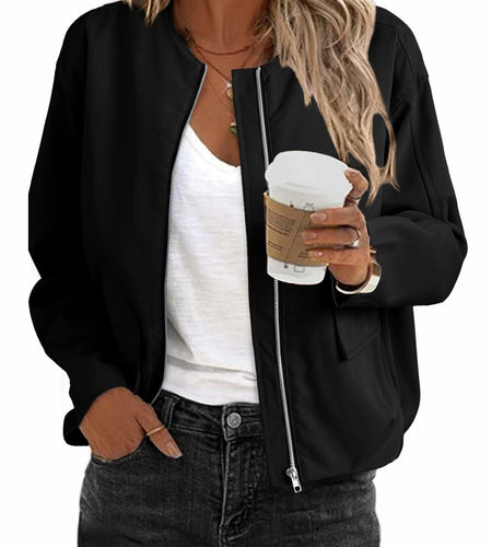 EVALESS Women's Bomber Jacket Lightweight Zip Up Black Size XXL