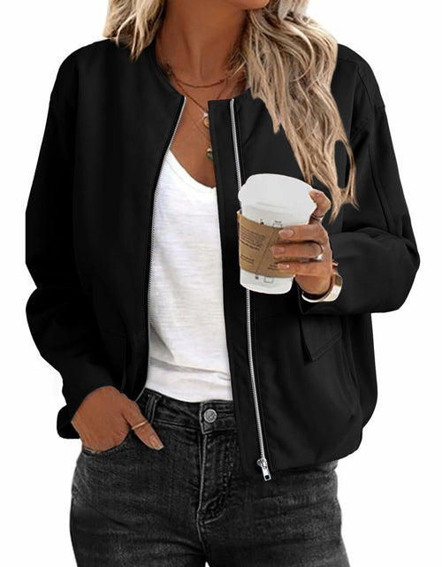 Load image into Gallery viewer, EVALESS Women's Bomber Jacket Lightweight Zip Up Black Size XXL
